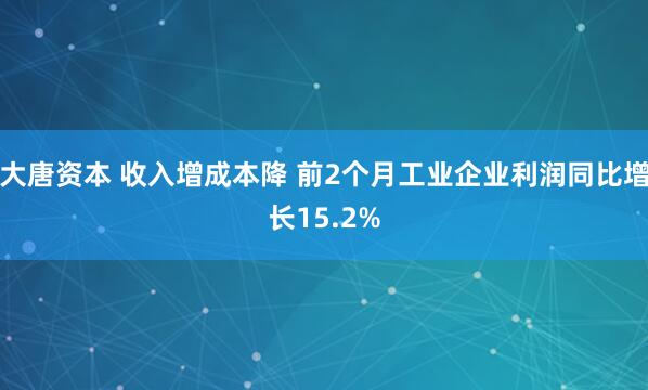 大唐资本 收入增成本降 前2个月工业企业利润同比增长15.2%
